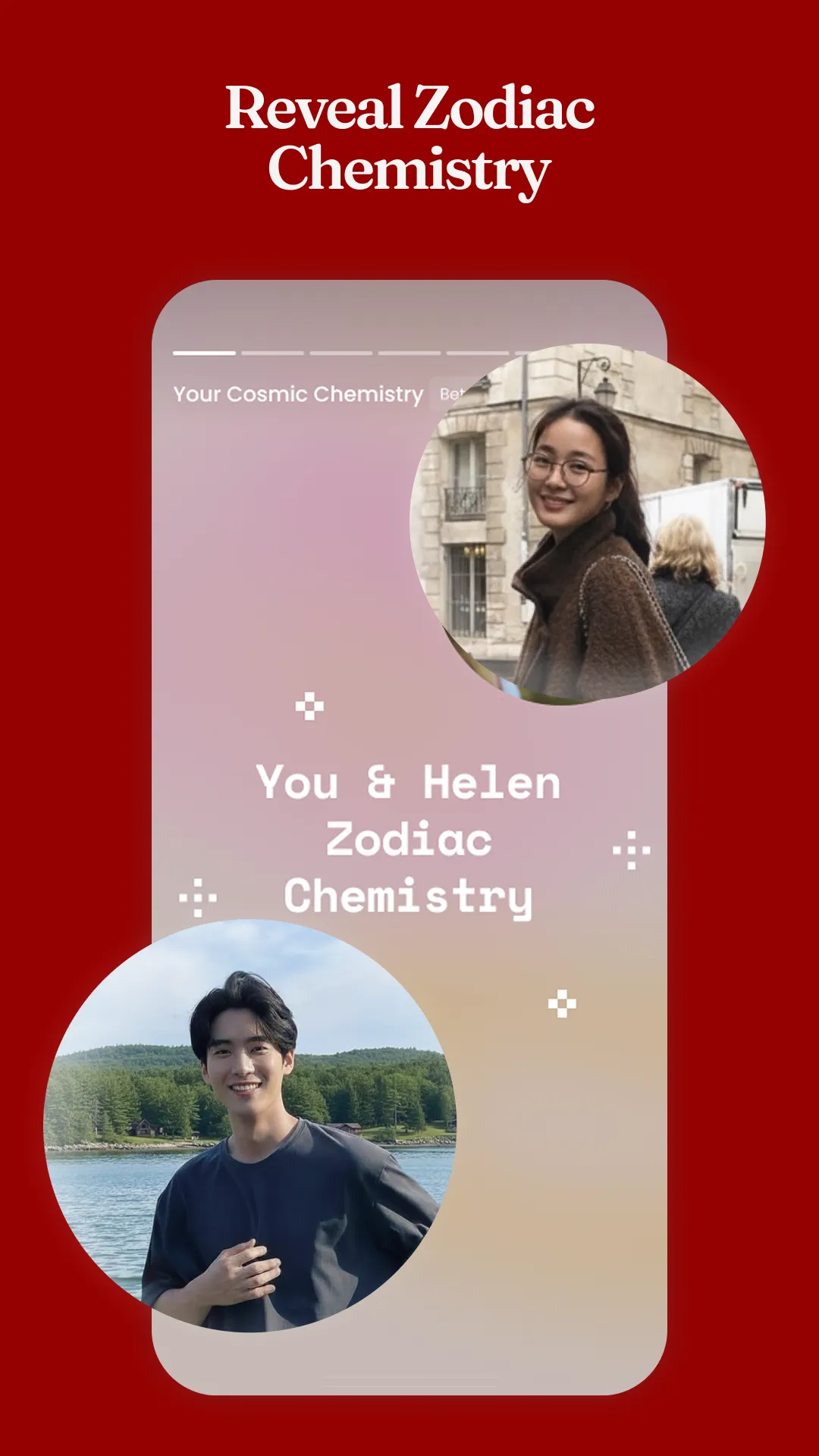 Krush cosmic chemistry screen revealing zodiac compatibility between two people